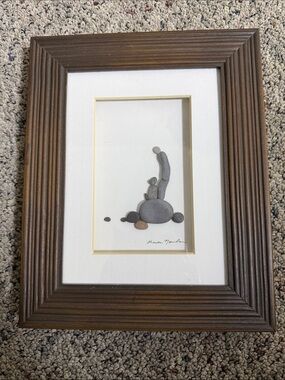 Sharon Nowlan Pebble Sculpture Framed Wall Art A True Friend Bond w Dog NWT 8x10